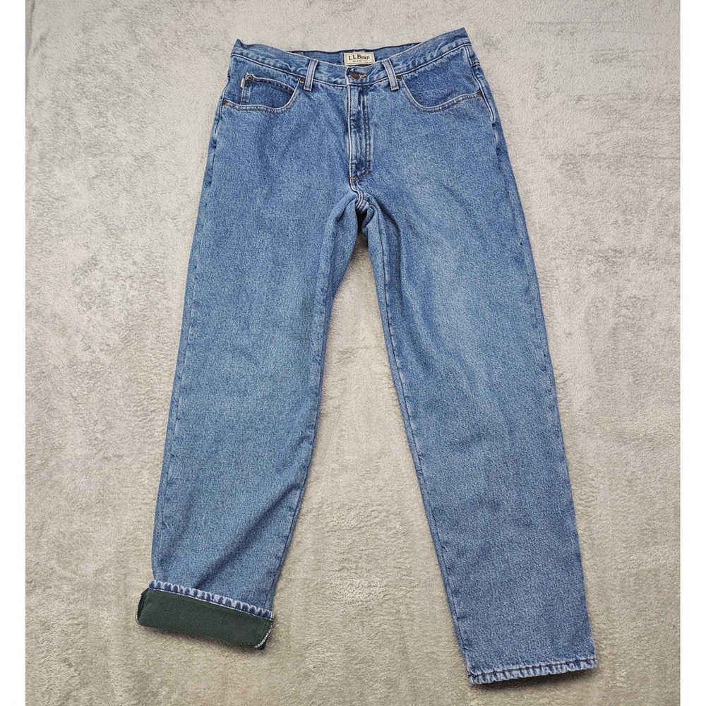 LL Bean Mens Relaxed Fit Fleece‎ Lined Jeans Blue Denim 162344 36x34 Medium Wash